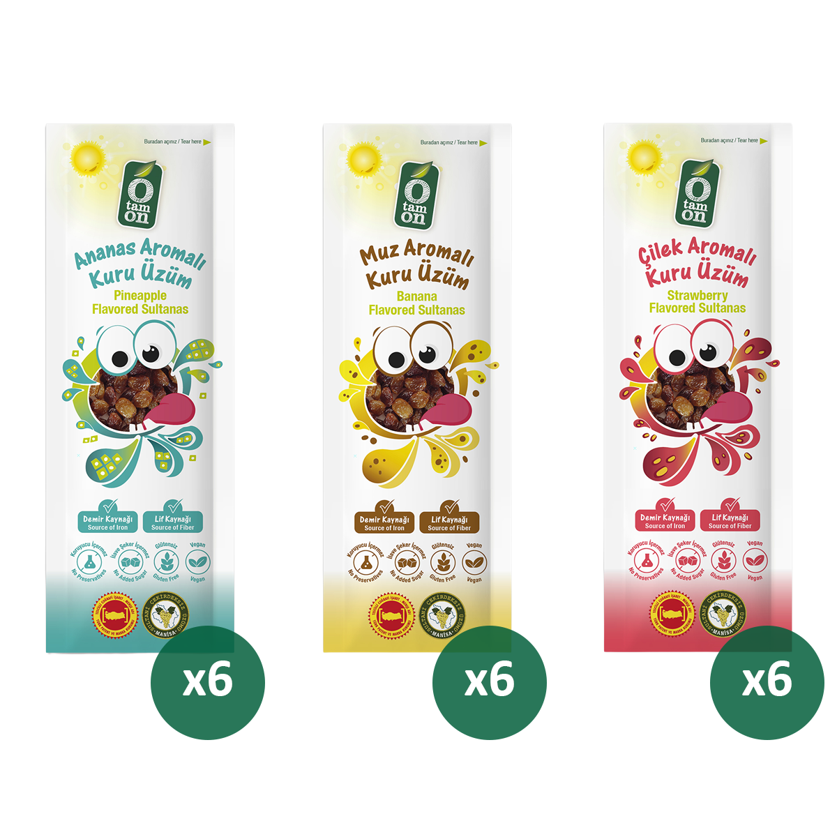 Aromalı Üzüm Seti 18x30g (Ananas, Muz ve Çilek Aromalı)